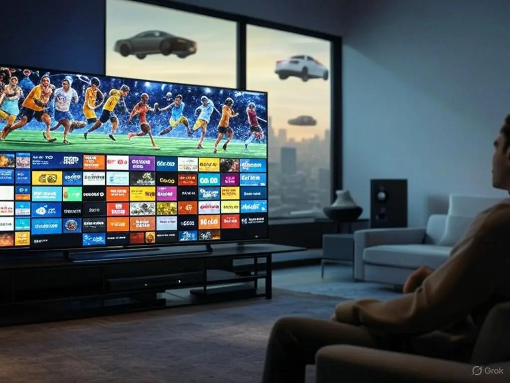 Close-up of a smartphone screen showing the SmartersElite app with iptv smarters login free, displaying vibrant categories like IPTV Free Trial USA and holographic TV show visuals.