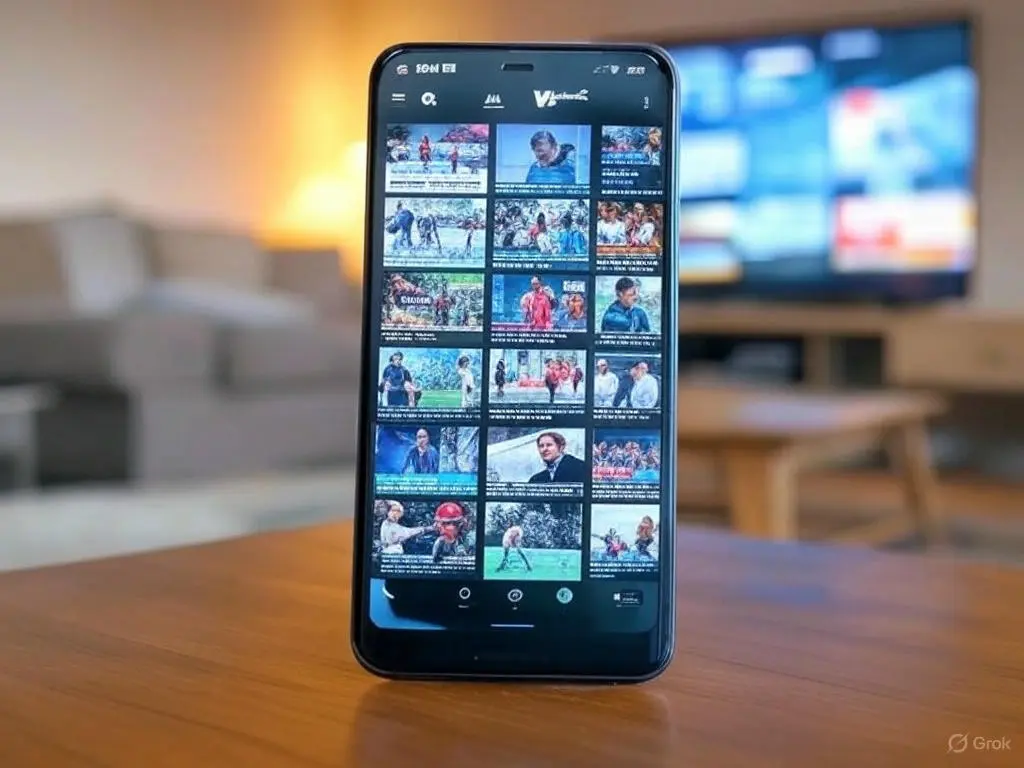 A smartphone, tablet, and smart TV displaying IPTV Smarters Pro with a sports match, movie, and news EPG respectively, arranged against a gradient blue background with digital streaming icons.