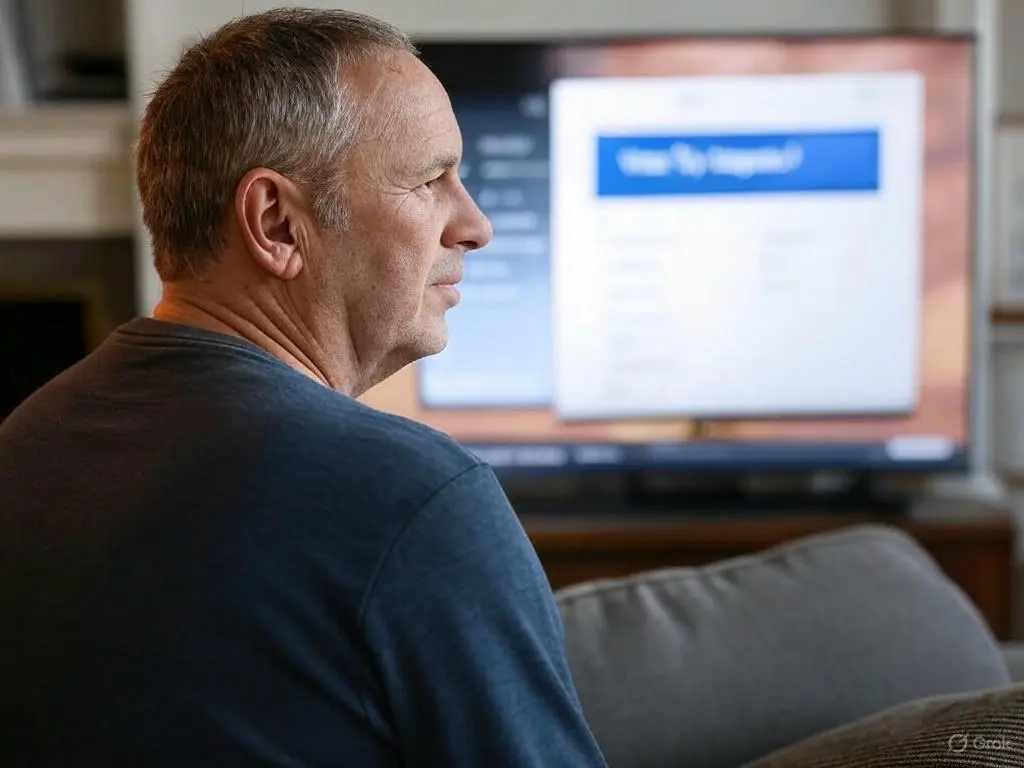 IPTV Subs: Your Complete Guide to Streaming with Smarters Elite IPTV in 2025 4 Person on a couch viewing iptv subs on a TV with a "Live TV Programs" menu in a modern living room.