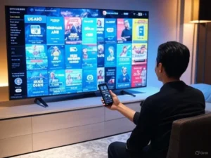 Ultimate Guide to IPTV: Setup, Troubleshooting, and Free/Premium Solutions 10 : IPTV Almanya app on a Smart TV displaying 20,000+ live channels and 75,000+ VOD titles in HD and 4K quality for German users.