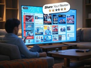 Ultimate Guide to IPTV: Setup, Troubleshooting, and Free/Premium Solutions 8 : A family streaming 15,000+ channels with Set IPTV on a Smart TV, leaving a review on smarterselite.com/reviews, enjoying 4K quality.